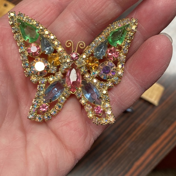 Kramer Multi Color Rhinestone Butterfly Brooch/Pin - Picture 5 of 8
